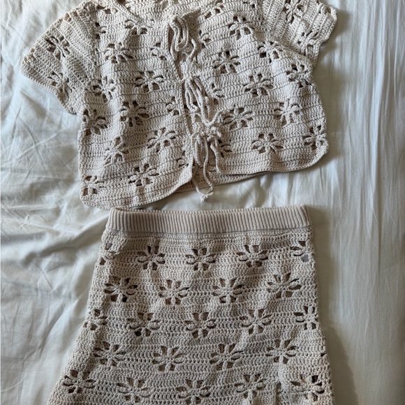 La Hearts Dresses & Skirts - La Hearts Cream Crochet Floral Two-Piece Set